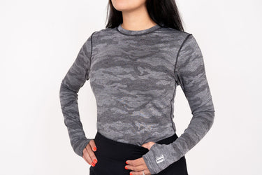 Collarless Long Sleeve - Black Ghost Camo Women's Golf Shirt TJ Golf