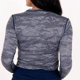 Collarless Long Sleeve - Navy Ghost Camo Women's Golf Shirt TJ Golf