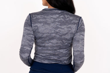 Collarless Long Sleeve - Navy Ghost Camo Women's Golf Shirt TJ Golf