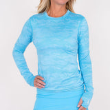 Jordan's Collarless Collection Long Sleeve - Neon Blue Ghost Camo Women's Golf Shirt