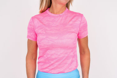 Jordan's Collarless Collection - Neon Pink Camo Women's Golf Shirt  TJ SPORT