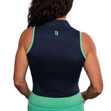 Sleeveless-Navy and Mint with Blade Collar
