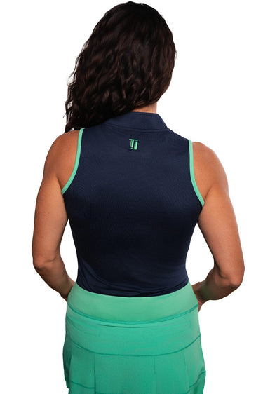 Sleeveless-Navy and Mint with Blade Collar
