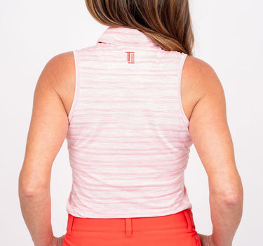 Sleeveless Shirt - Lined Up Red Women's Golf Shirt TJ Golf