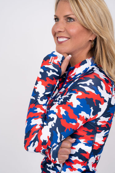 Camo Sun Shirt- Red, White & Blue Women's sun shirt 