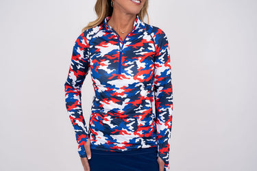 Camo Sun Shirt- Red, White & Blue Women's sun shirt 