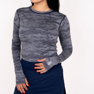 Collarless Long Sleeve - Navy Ghost Camo Women's Golf Shirt TJ Golf