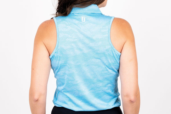 Ghost Camouflage Sleeveless - Bright Neon Blue Women's Golf Shirt TJ Golf 