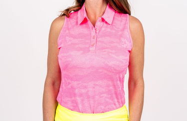 Ghost Camouflage Sleeveless - Bright Neon Pink Women's Golf Shirt Taylor Jordan Apparel 