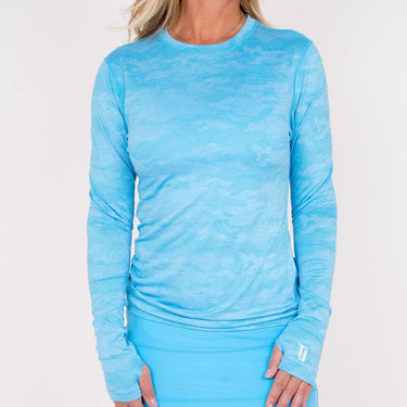 Jordan's Collarless Collection Long Sleeve - Neon Blue Ghost Camo Women's Golf Shirt 