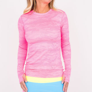Jordan's Collarless Collection Long Sleeve - Neon Pink Ghost Camo Women's Golf Shirt 