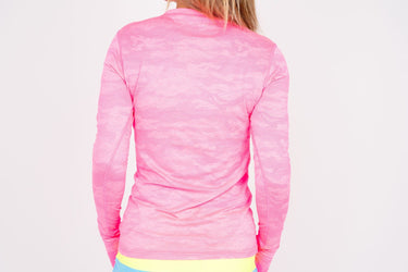 Jordan's Collarless Collection Long Sleeve - Neon Pink Ghost Camo Women's Golf Shirt 