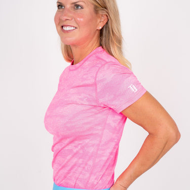 Jordan's Collarless Collection - Neon Pink Camo Women's Golf Shirt TJ SPORT
