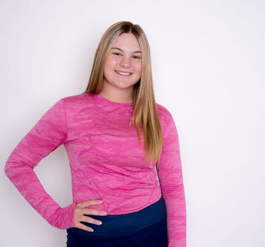 Jordan's Collarless Long Sleeve - Pink Ghost Camo Women's Golf Shirt