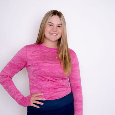 Jordan's Collarless Long Sleeve - Pink Ghost Camo Women's Golf Shirt