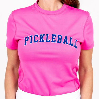 Pickleball Collarless Short Sleeve - Pink/Navy TJ Golf 