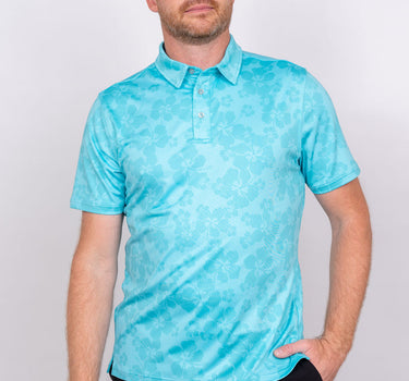 Player's Golf Shirt- Miami Blue Ghost Hibiscus Men's Golf Shirt Taylor Jordan Apparel 