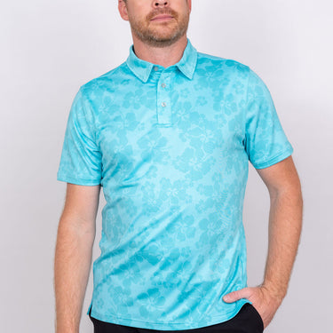 Player's Golf Shirt- Miami Blue Ghost Hibiscus Men's Golf Shirt Taylor Jordan Apparel 