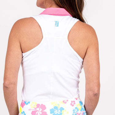 Racerback Golf Shirt - White/Neon Pink Women's Golf Shirt 