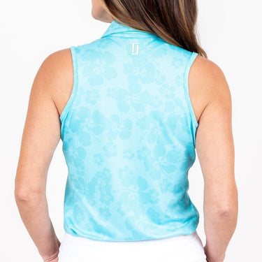 Sleeveless Ghost Hibiscus - Miami Blue Women's Golf Shirt Taylor Jordan Apparel 