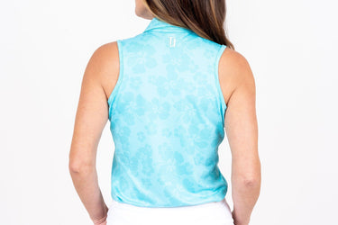 Sleeveless Ghost Hibiscus - Miami Blue Women's Golf Shirt Taylor Jordan Apparel