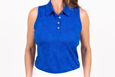 Sleeveless Ghost Hibiscus - Royal Blue Women's Golf Shirt Taylor Jordan Apparel 