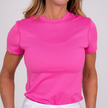 Women's Collarless Athletic Top-Pink Women's Golf Shirt   TJ SPORT